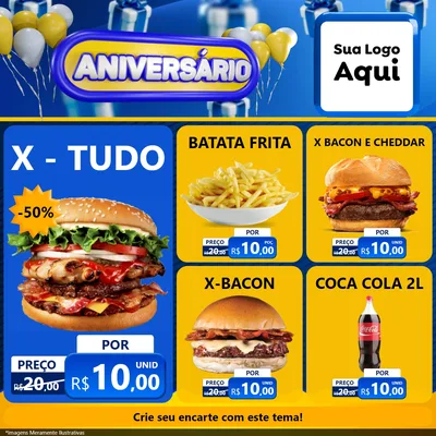 Modelo de Rede Social para Feed Facebook com o tema Aniversário para Hamburgueria