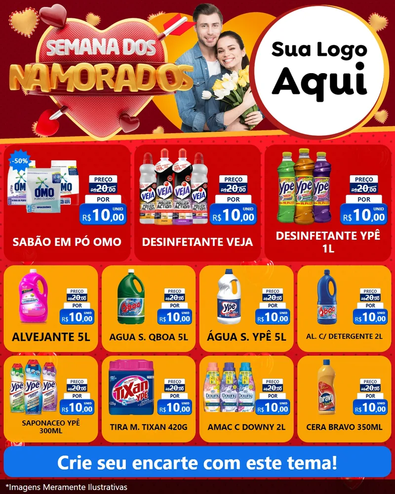 Modelo de Rede Social para Feed Instagram com o tema Semana dos Namorados para Produtos de Limpeza