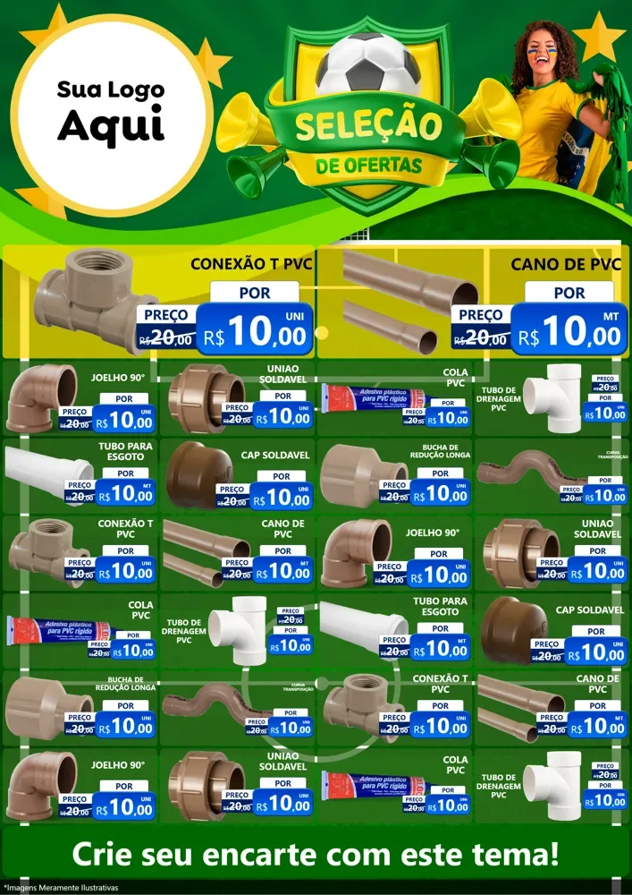Modelo de Encarte para Encarte A4 Vertical com o tema Seleção de Ofertas - Copa para Tubos e conexões