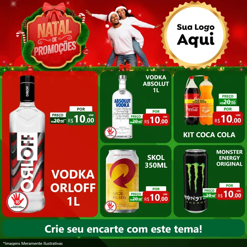 Modelo de Rede Social para Feed Facebook com o tema Natal de Promoções para Distribuidora de bebidas