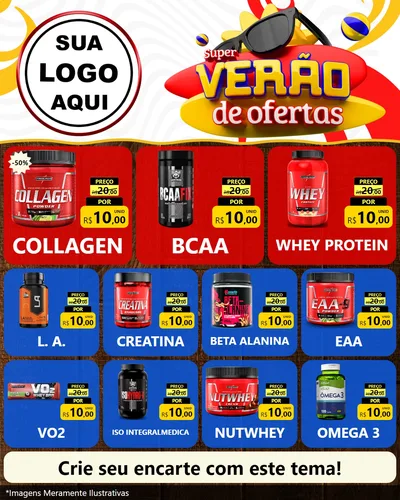 Modelo de Rede Social para Feed Instagram com o tema Super Verão de Ofertas para Suplementos alimentares