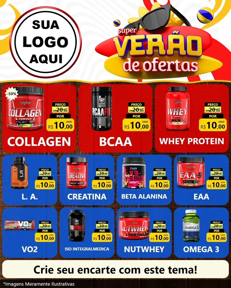 Modelo de Rede Social para Feed Instagram com o tema Super Verão de Ofertas para Suplementos alimentares