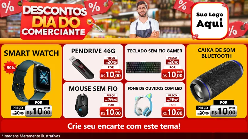 Modelo de TV para TV Horizontal com o tema Descontos Dia do Comerciante para Informática