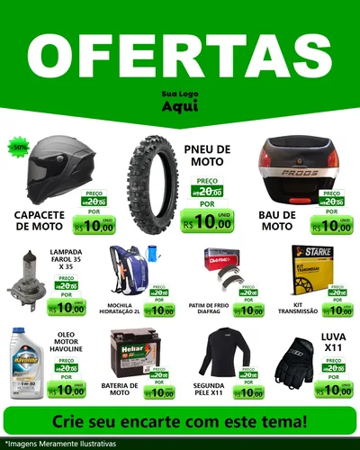 Modelo de Rede Social para Feed Instagram com o tema Ofertas Verde Cartaz para Moto peças