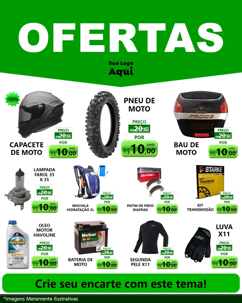 Modelo de Rede Social para Feed Instagram com o tema Ofertas Verde Cartaz para Moto peças