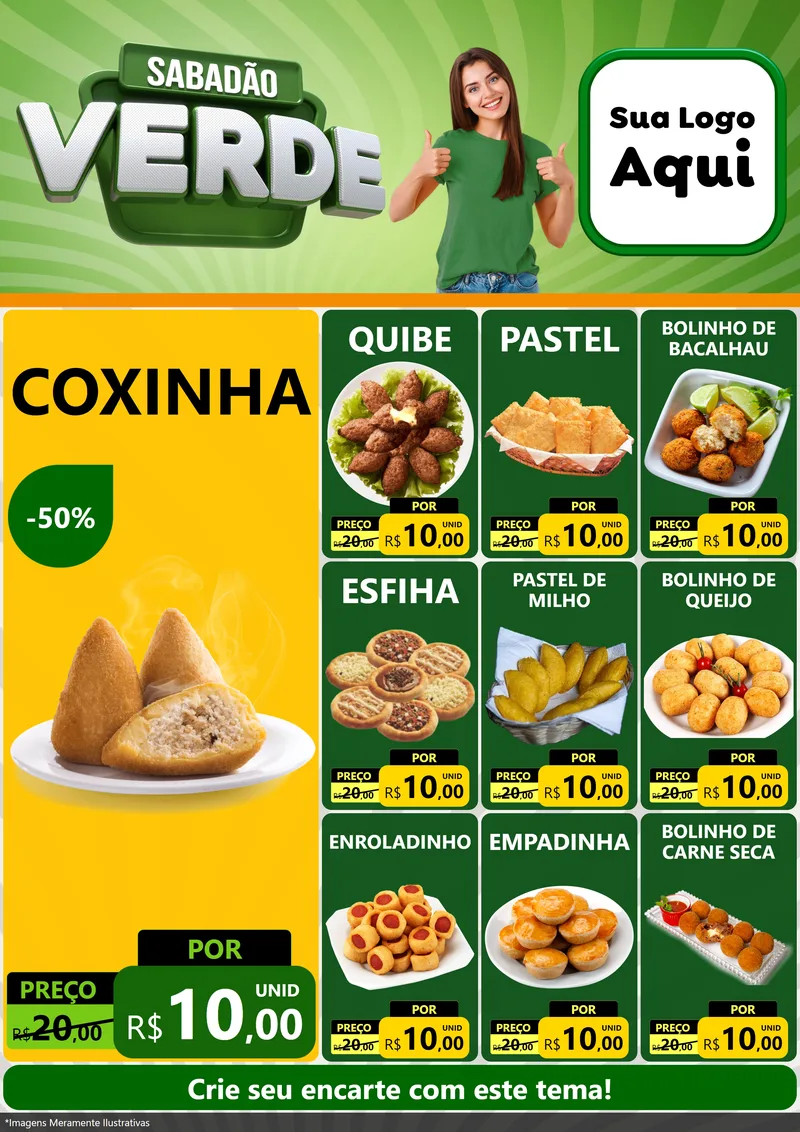 Modelo de Encarte para Encarte A4 Vertical com o tema Sabadão Verde para Salgadaria