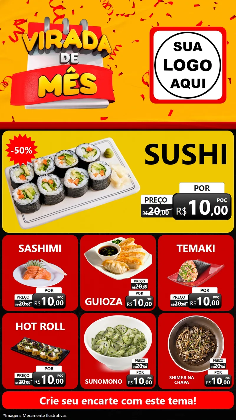 Modelo de Rede Social para Stories com o tema Virada de Mês para Comida japonesa