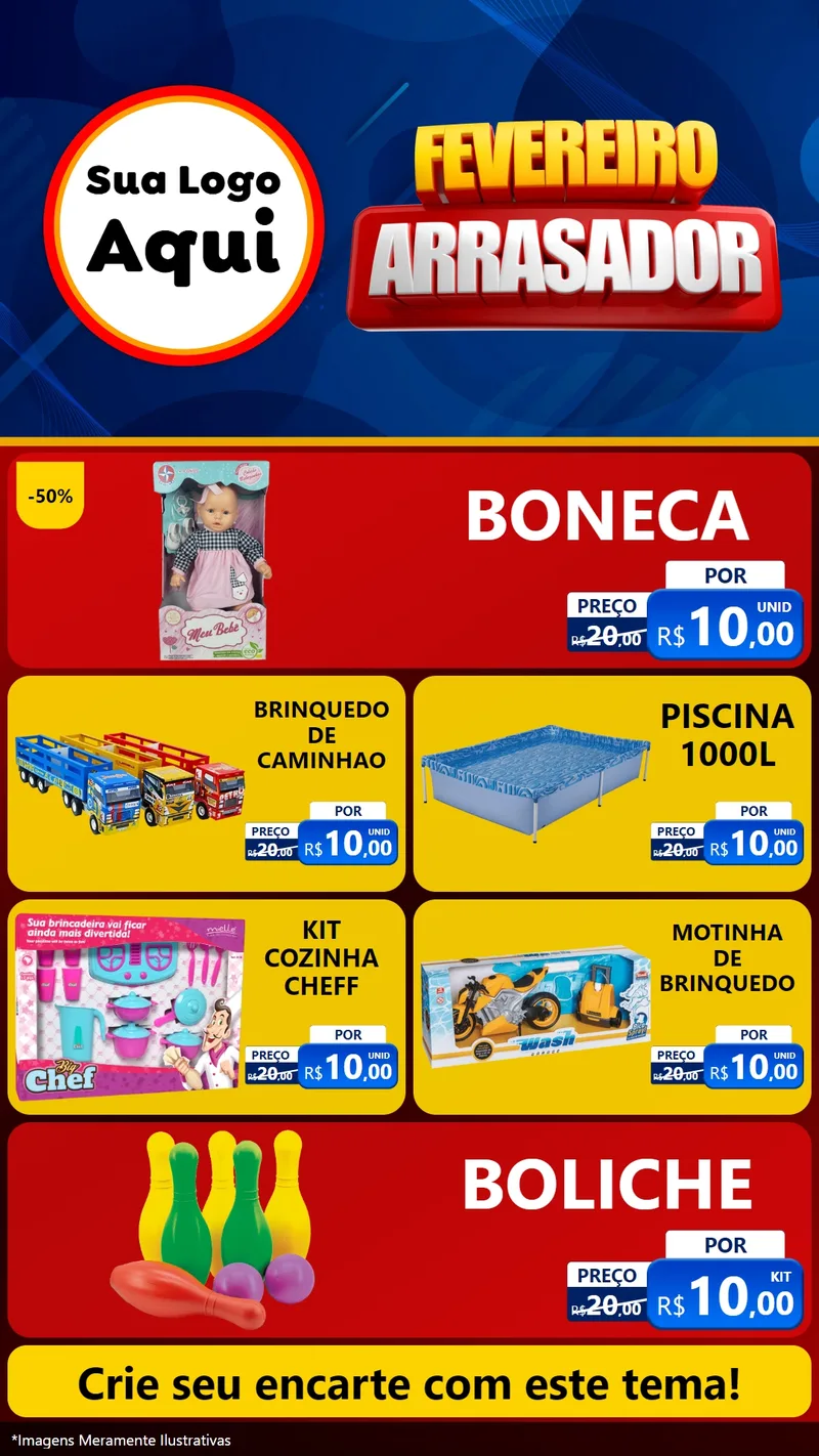 Modelo de TV para TV Vertical com o tema Fevereiro Arrasador para Brinquedos