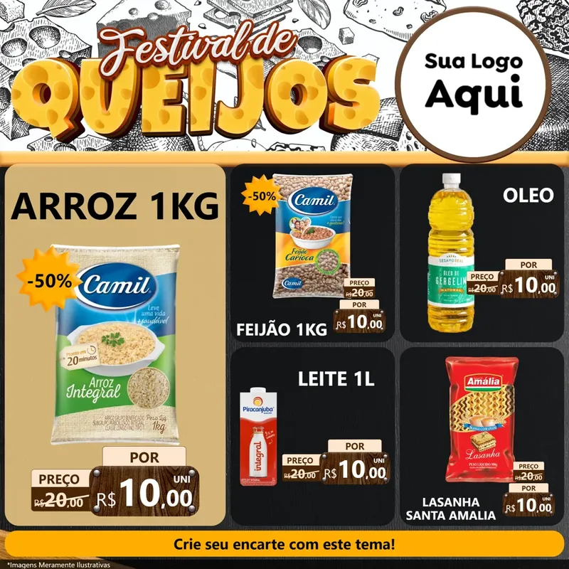Modelo de Rede Social para Feed Facebook com o tema Festival de Queijos para Supermercado