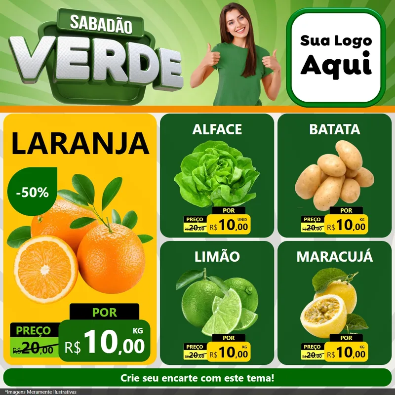 Modelo de Rede Social para Feed Facebook com o tema Sabadão Verde para Hortifrúti