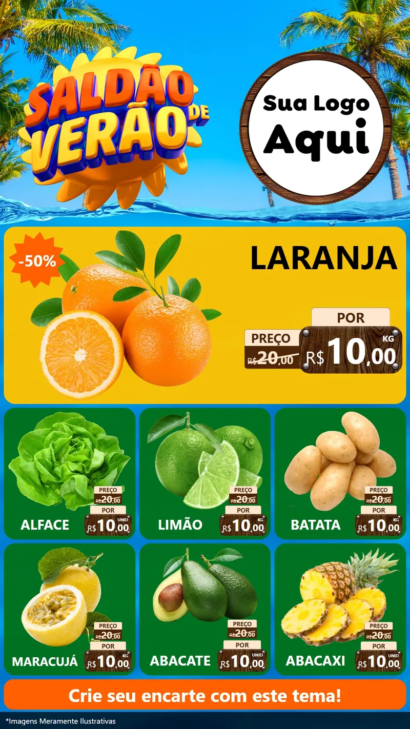 Modelo de Rede Social para Stories com o tema Saldão de Verão para Hortifrúti
