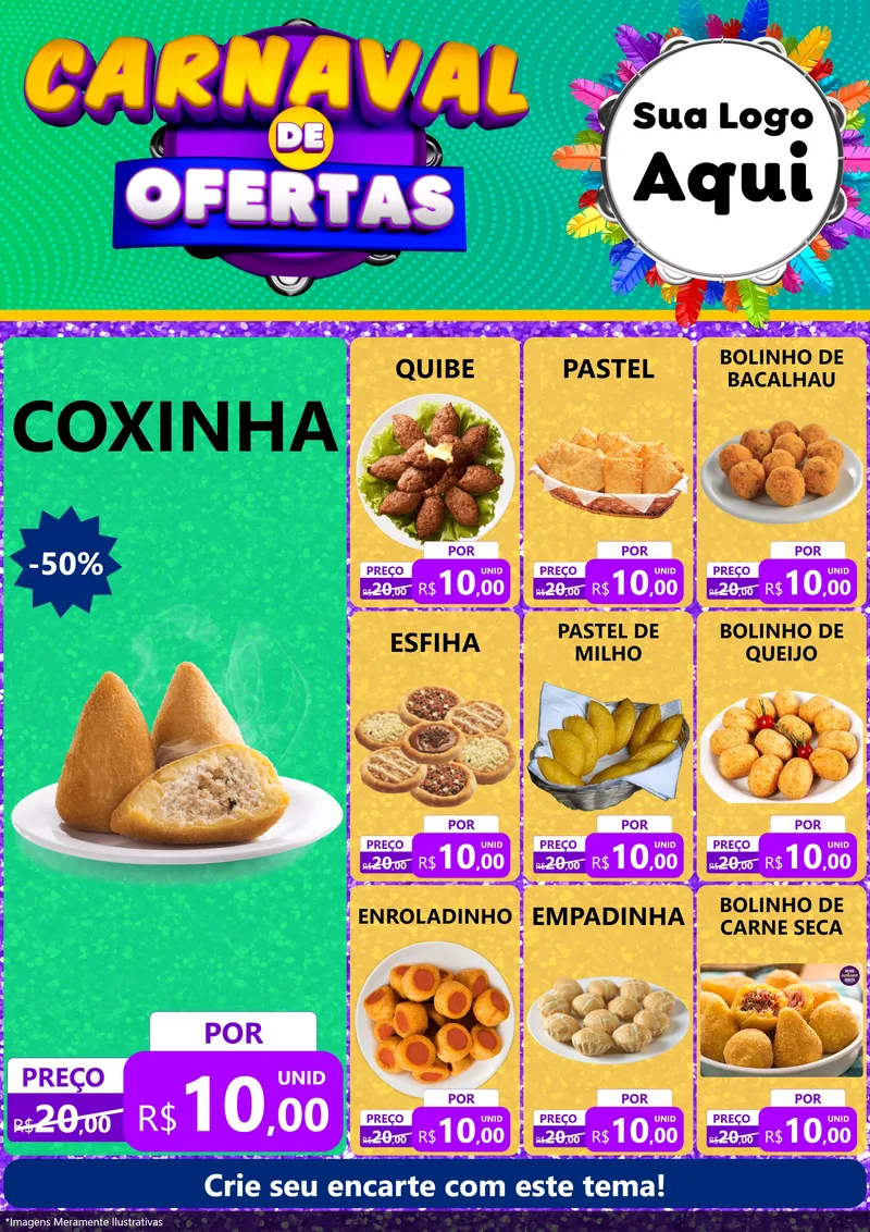 Modelo de Encarte para Encarte A4 Vertical com o tema Carnaval de Ofertas para Salgadaria