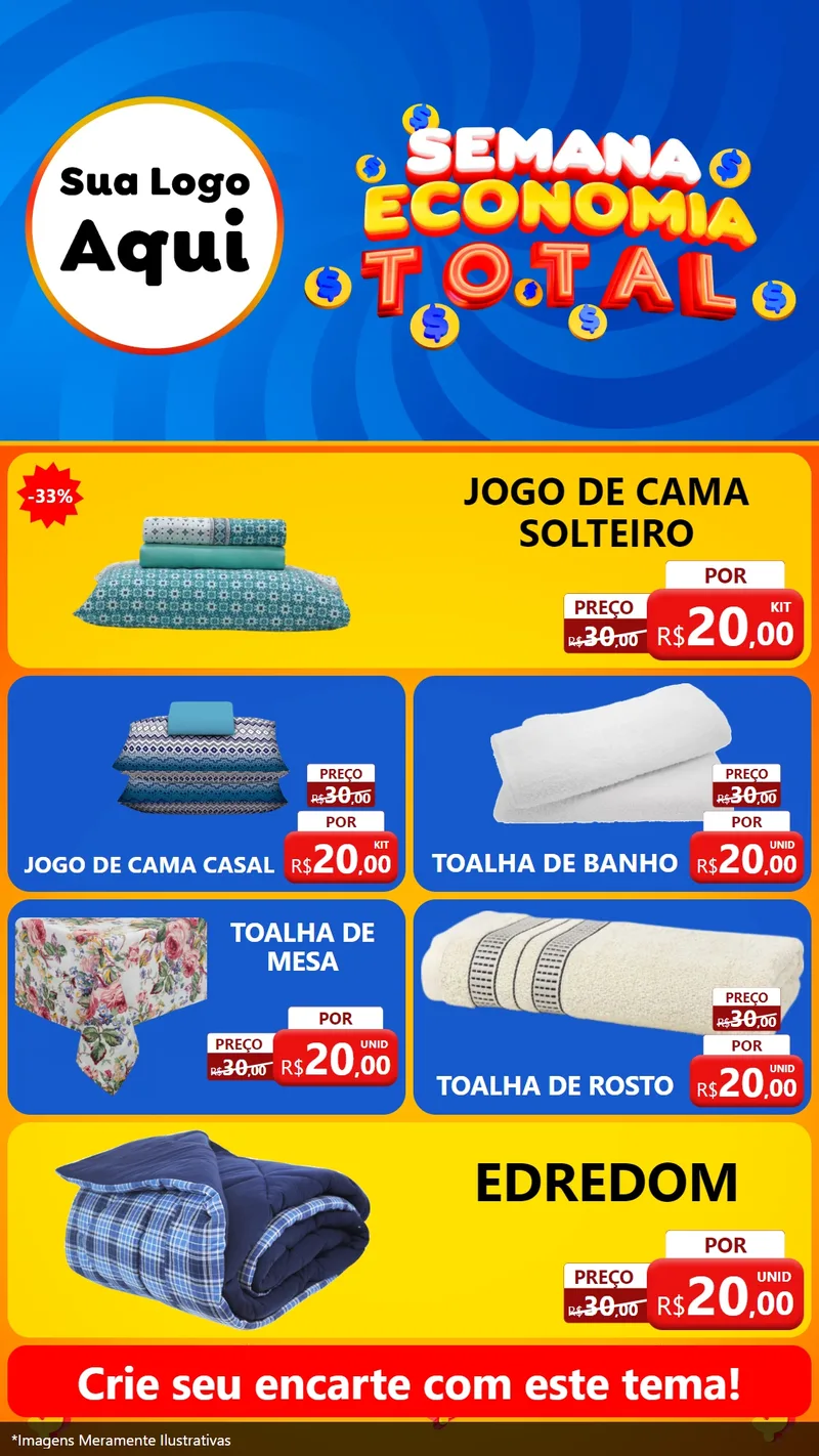 Modelo de TV para TV Vertical com o tema Semana Economia Total para Cama, Mesa e Banho