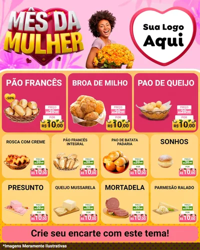 Modelo de Rede Social para Feed Instagram com o tema Mês da Mulher para Padaria