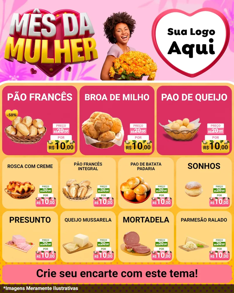 Modelo de Rede Social para Feed Instagram com o tema Mês da Mulher para Padaria