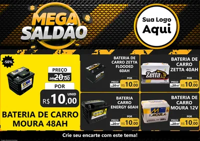 Modelo de Encarte para Encarte A4 Horizontal com o tema Mega Saldão para Baterias Elétricas