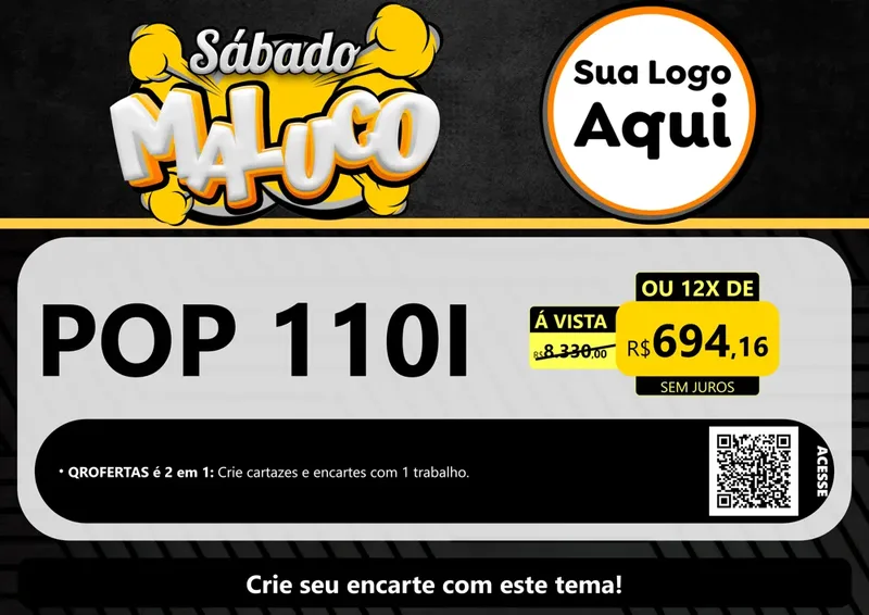 Modelo de Cartaz para Cartaz A4 Horizontal com o tema Sábado Maluco para Concessionaria de Motos