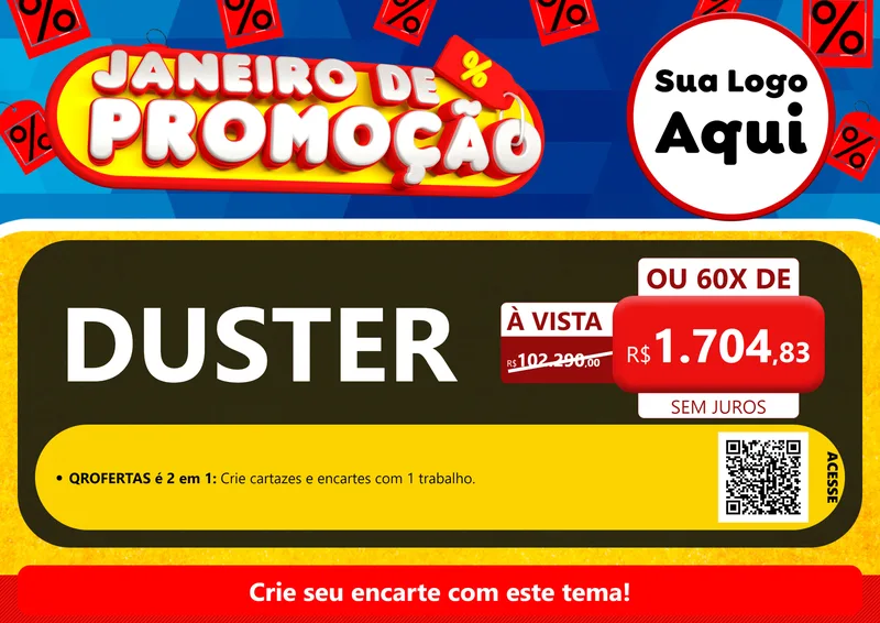 Modelo de Cartaz para Cartaz A4 Horizontal com o tema Janeiro de Promoção para Concessionaria de Carros