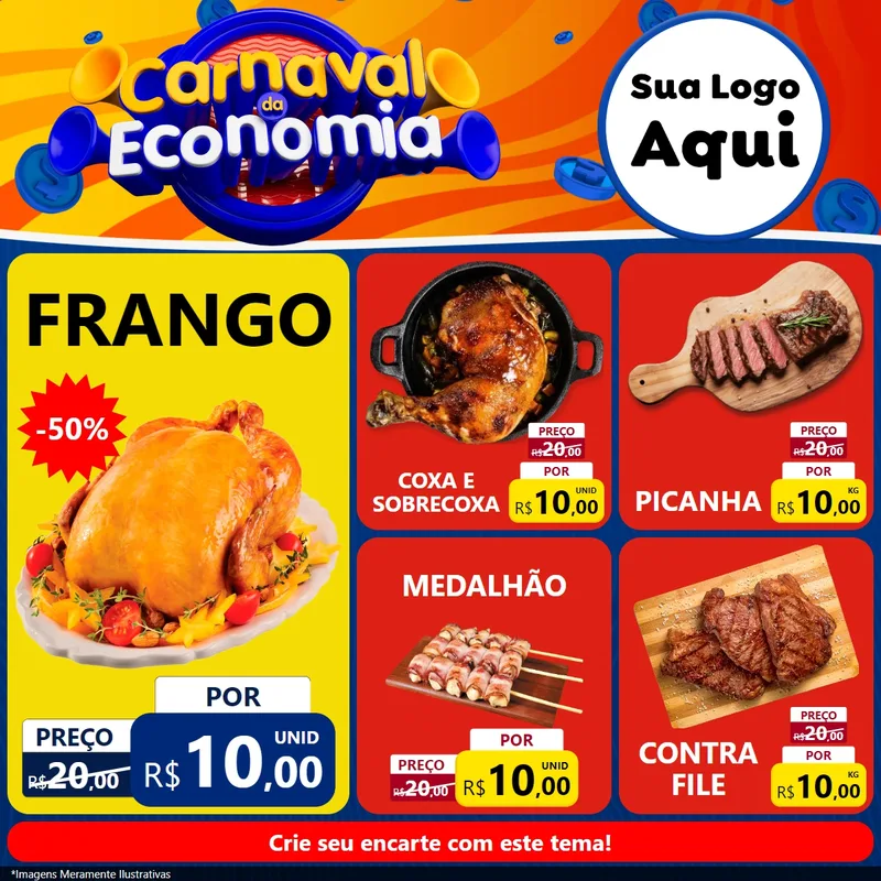 Modelo de Rede Social para Feed Facebook com o tema Carnaval da Economia para Assados