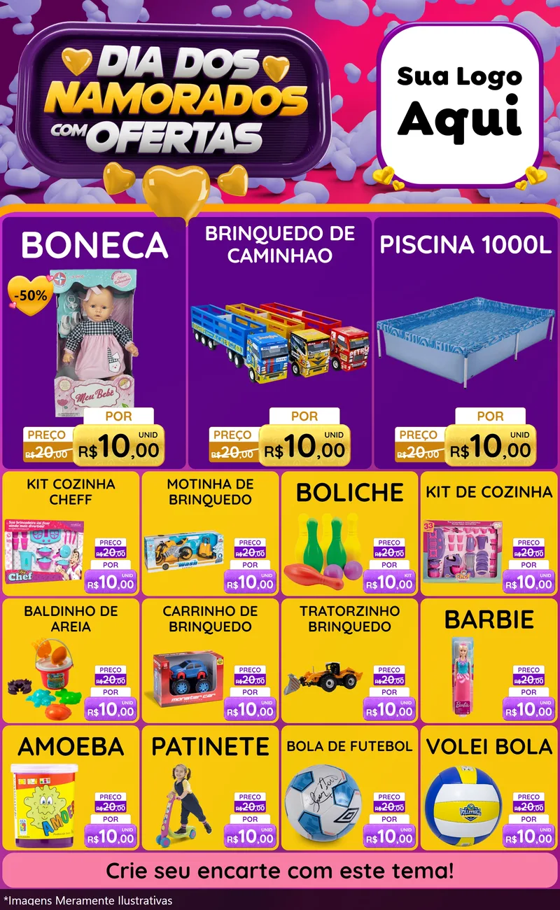 Modelo de Encarte para Encarte Grande com o tema Dia Dos Namorados Com Ofertas para Brinquedos