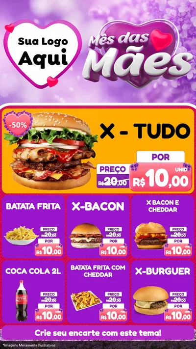 Modelo de Rede Social para Stories com o tema Mês das Mães para Hamburgueria