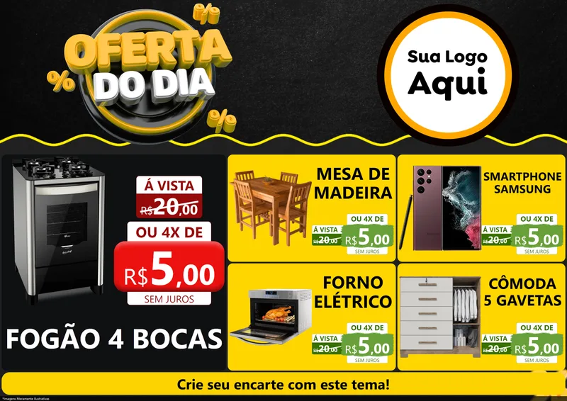 Modelo de Encarte para Encarte A4 Horizontal com o tema Oferta Do Dia para Móveis e Eletro