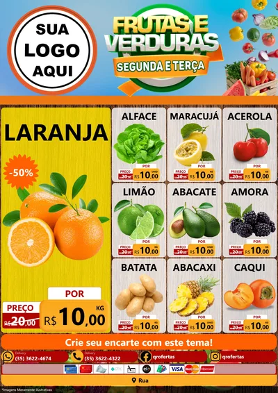 Modelo de Encarte para Encarte A4 Vertical com o tema Frutas e Verduras Segunda e Terça para Hortifrúti