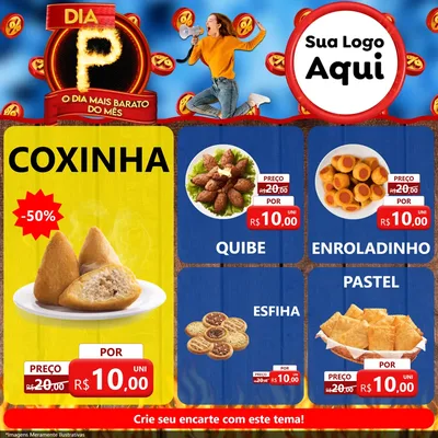 Modelo de Rede Social para Feed Facebook com o tema Dia P - O Dia Mais Barato Do Mês para Salgadaria