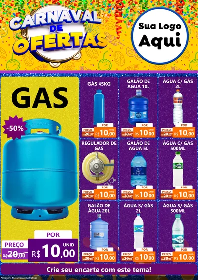 Modelo de Encarte para Encarte A4 Vertical com o tema Carnaval de Ofertas para Água e gás