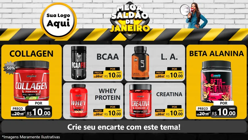 Modelo de TV para TV Horizontal com o tema Mega Saldão de Janeiro para Suplementos alimentares