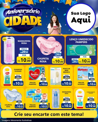 Modelo de Rede Social para Feed Instagram com o tema Aniversário da Cidade para Bebês