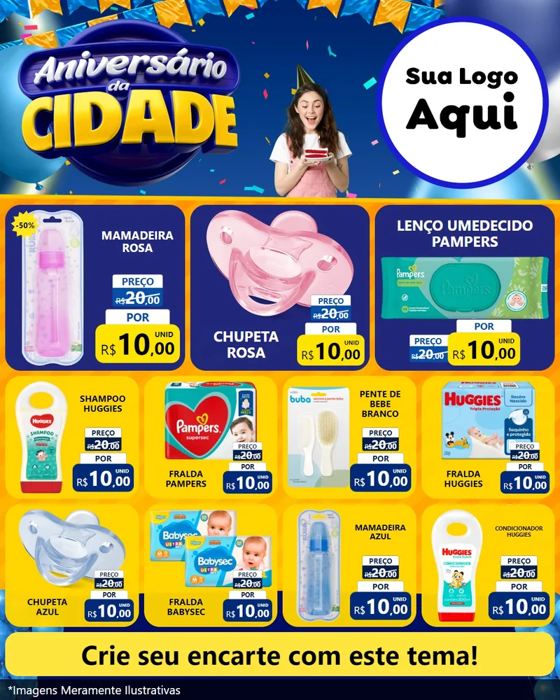 Modelo de Rede Social para Feed Instagram com o tema Aniversário da Cidade para Bebês
