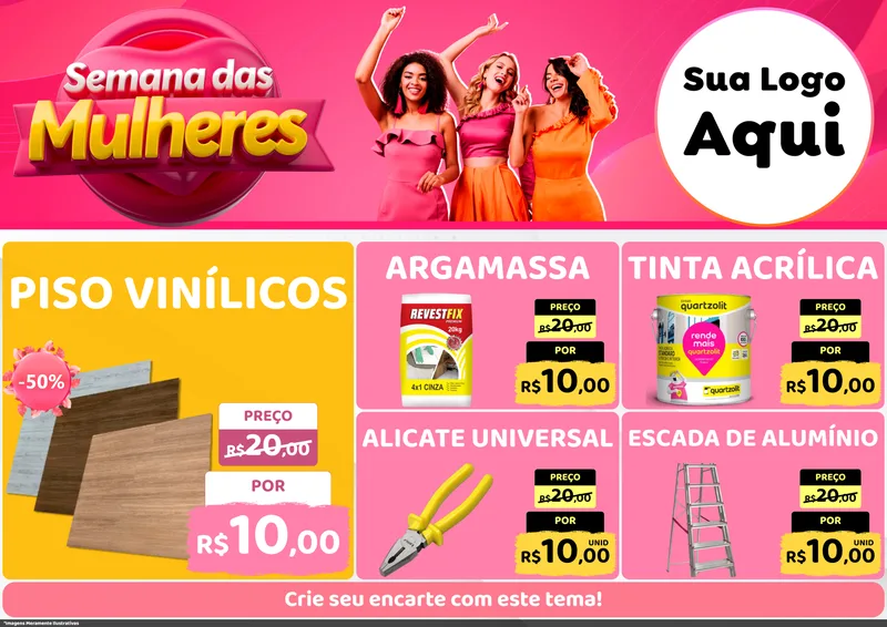Modelo de Encarte para Encarte A4 Horizontal com o tema Semana das Mulheres para Material para Construção