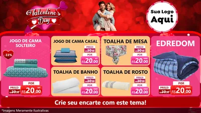 Modelo de TV para TV Horizontal com o tema Valentine's Day para Cama, Mesa e Banho