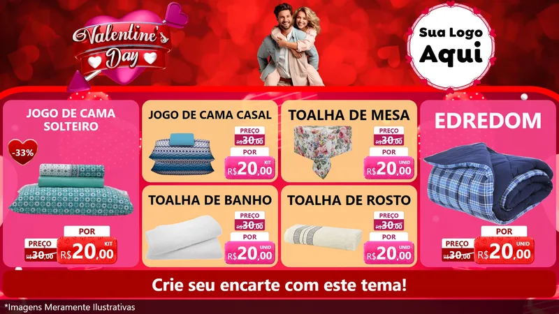 Modelo de TV para TV Horizontal com o tema Valentine's Day para Cama, Mesa e Banho