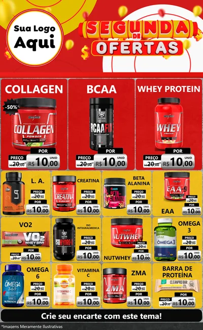 Modelo de Encarte para Encarte Grande com o tema Segunda de Ofertas para Suplementos alimentares