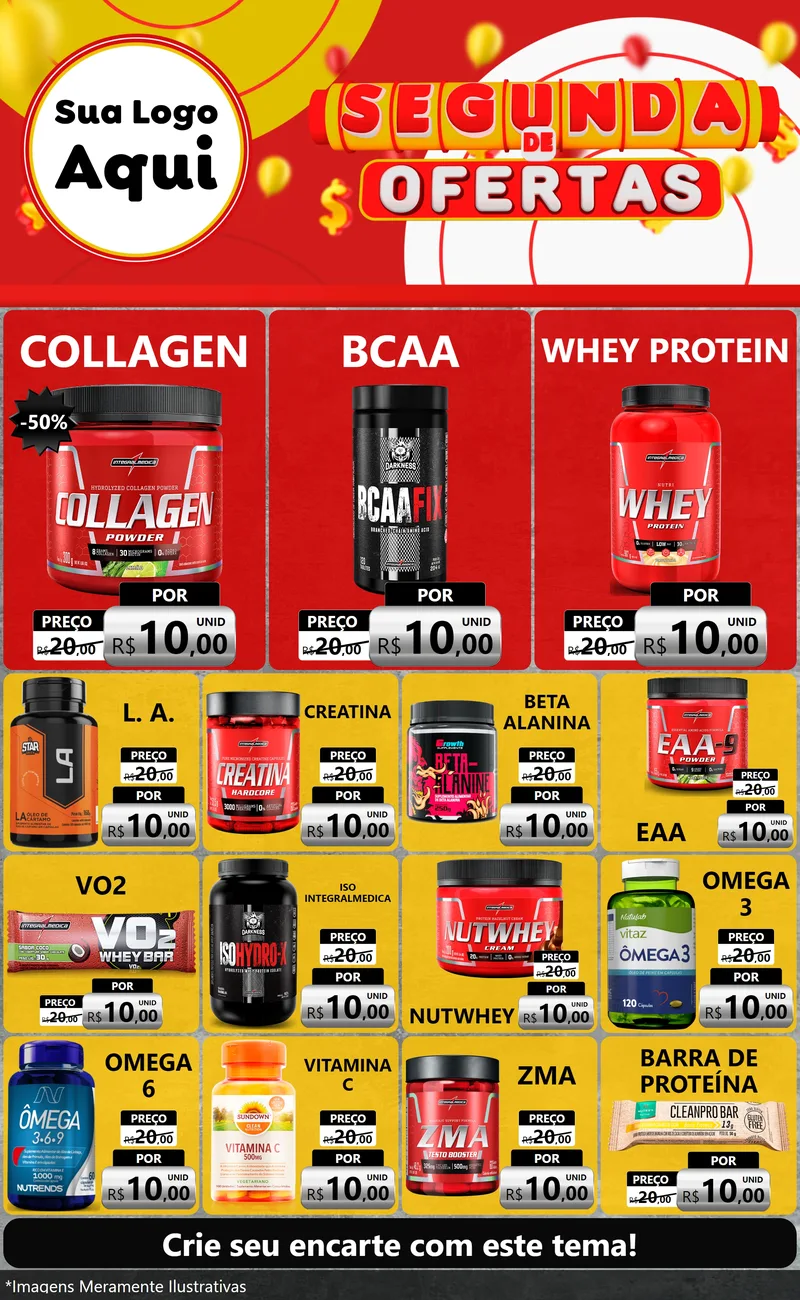 Modelo de Encarte para Encarte Grande com o tema Segunda de Ofertas para Suplementos alimentares