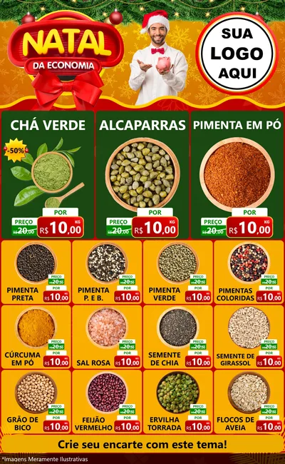 Modelo de Encarte para Encarte Grande com o tema Natal da Economia para Produtos Naturais