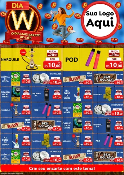 Modelo de Encarte para Encarte A4 Vertical com o tema Dia W - O Dia Mais Barato Do Mês para Tabacaria