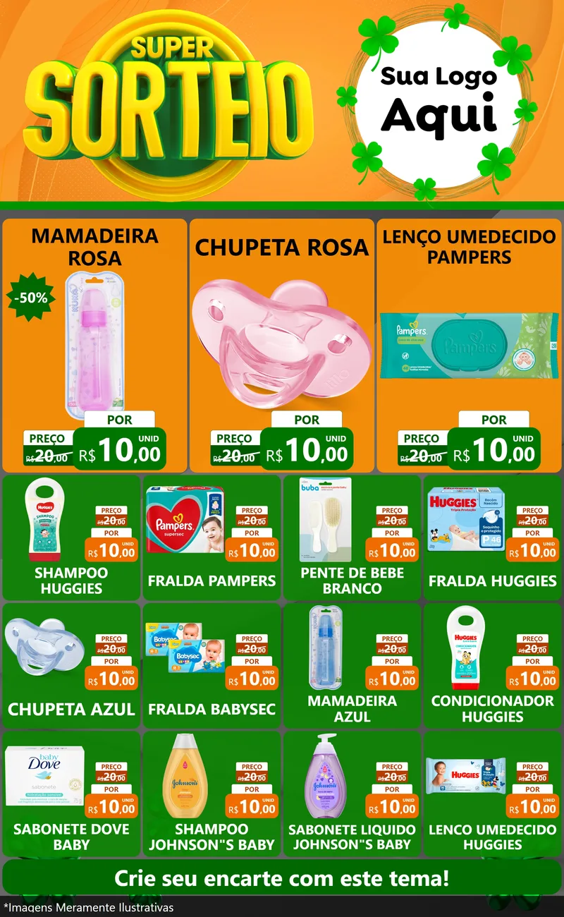 Modelo de Encarte para Encarte Grande com o tema Super Sorteio para Bebês