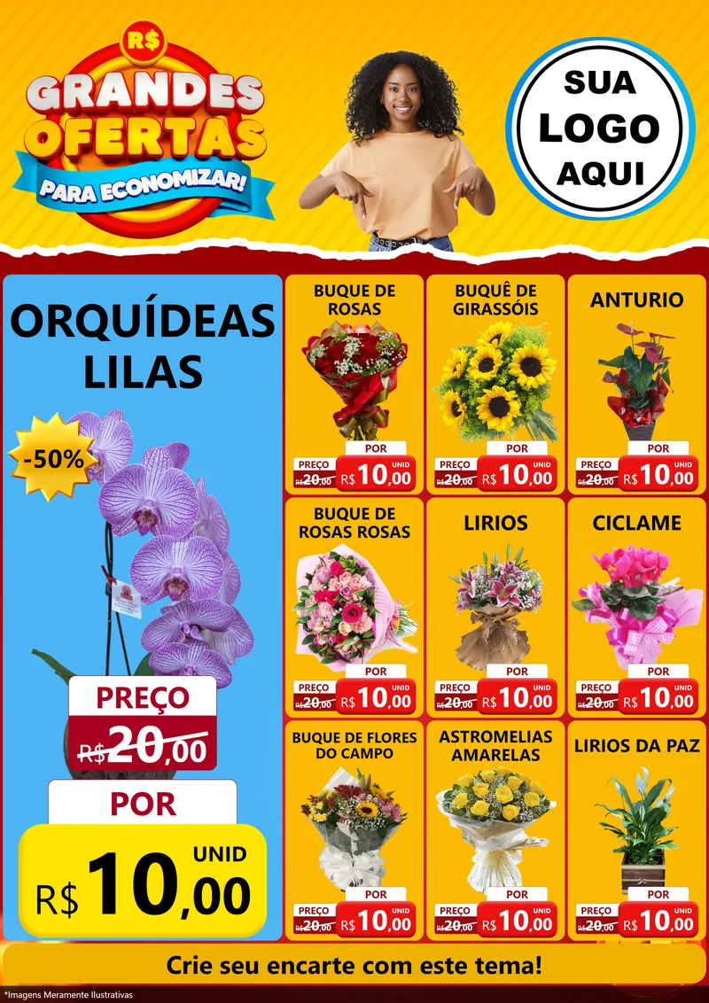 Modelo de Encarte para Encarte A4 Vertical com o tema Grandes Ofertas Para Economizar! para Floricultura e jardim