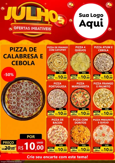 Modelo de Encarte para Encarte A4 Vertical com o tema Julho Ofertas Imbatíveis para Pizzaria