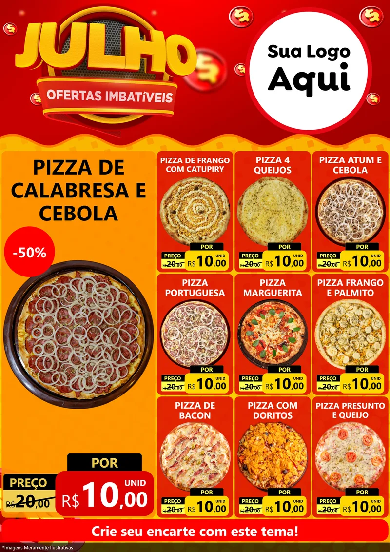 Modelo de Encarte para Encarte A4 Vertical com o tema Julho Ofertas Imbatíveis para Pizzaria