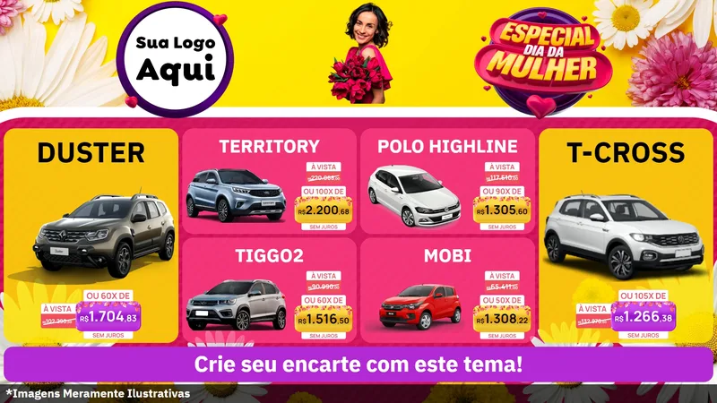Modelo de TV para TV Horizontal com o tema Especial Dia da Mulher para Concessionaria de Carros