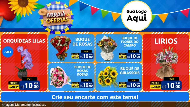 Modelo de TV para TV Horizontal com o tema Arraiá de Ofertas para Floricultura e jardim