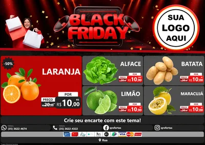 Modelo de Encarte para Encarte A4 Horizontal com o tema Black Friday para Hortifrúti