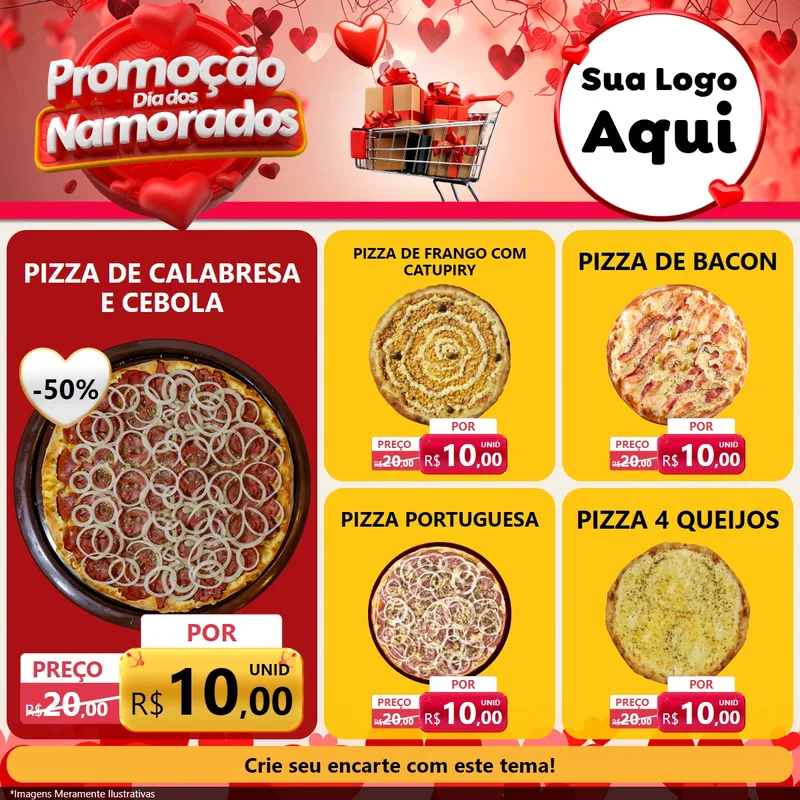 Modelo de Rede Social para Feed Facebook com o tema Promoção Dia dos Namorados para Pizzaria