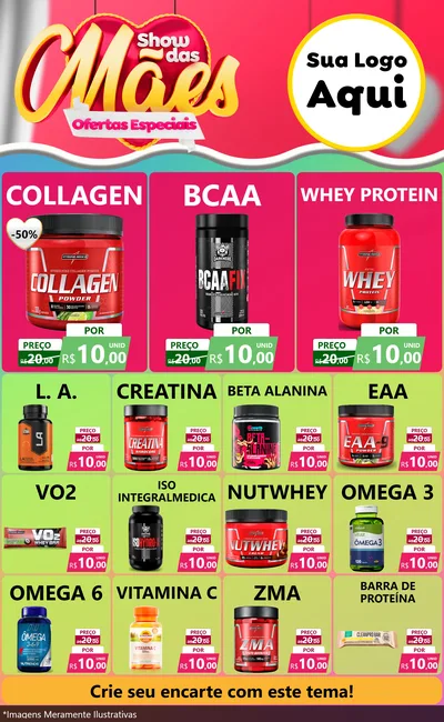 Modelo de Encarte para Encarte Grande com o tema Show das Mães - Ofertas Especiais para Suplementos alimentares
