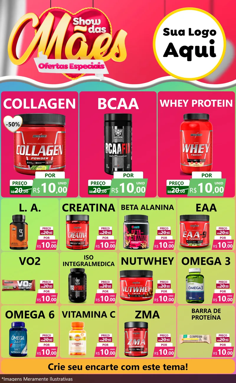 Modelo de Encarte para Encarte Grande com o tema Show das Mães - Ofertas Especiais para Suplementos alimentares