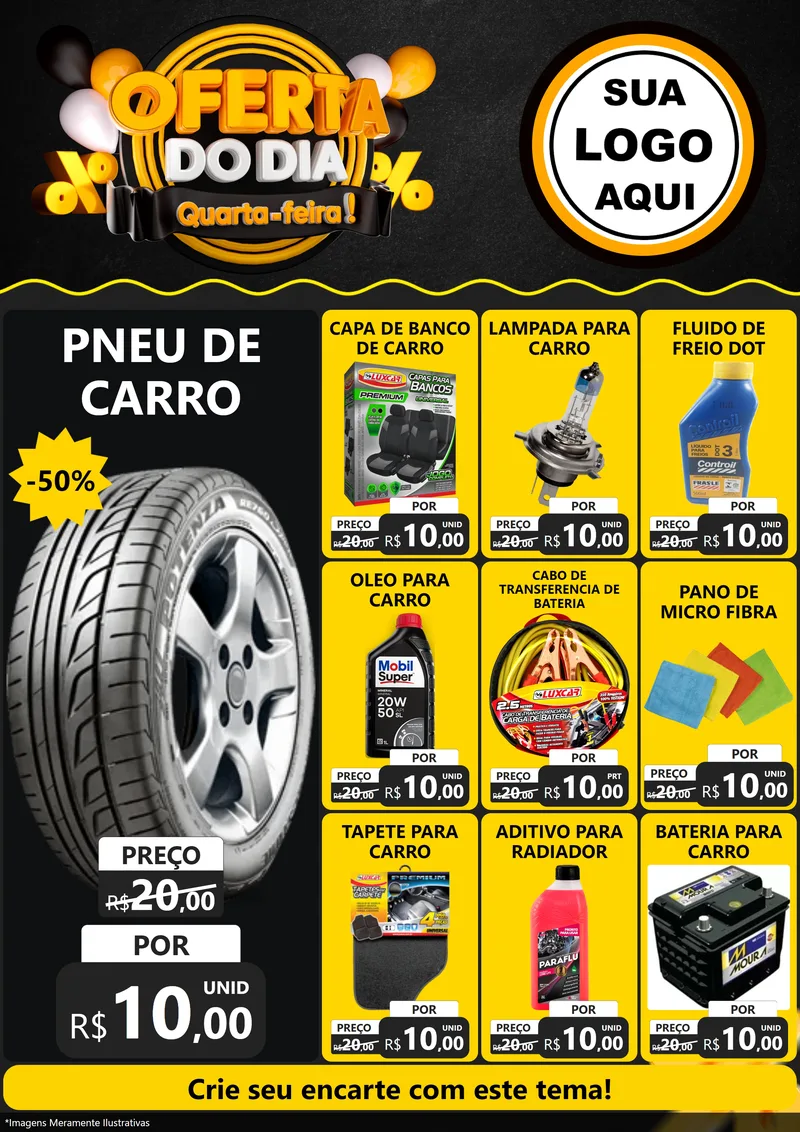 Modelo de Encarte para Encarte A4 Vertical com o tema Oferta do Dia - Quarta Feira! para Auto peças